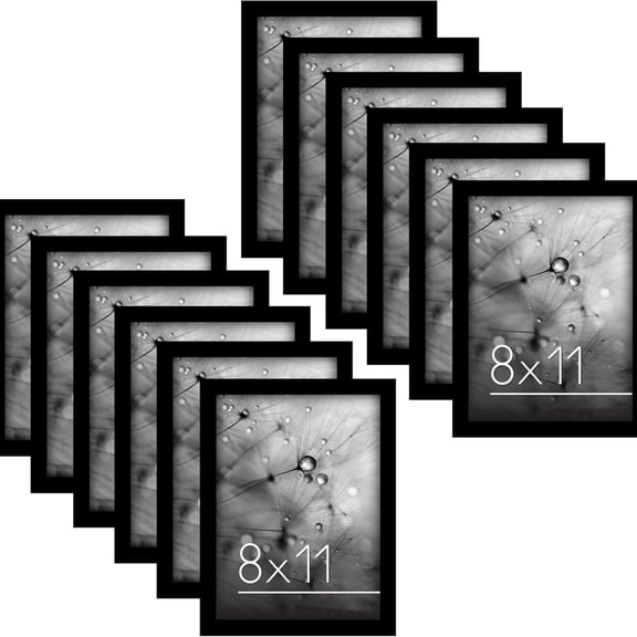 8x11 Picture Frame with Polished Plexiglass - Set of 12 - Signature Collection - Picture Frames with Engineered Wood - Photo Frame for Tabletop and Wall Display - Black