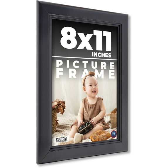 8x11 Refined Black Picture Frame - UV Acrylic, Foam Board Backing, Hanging Hardware