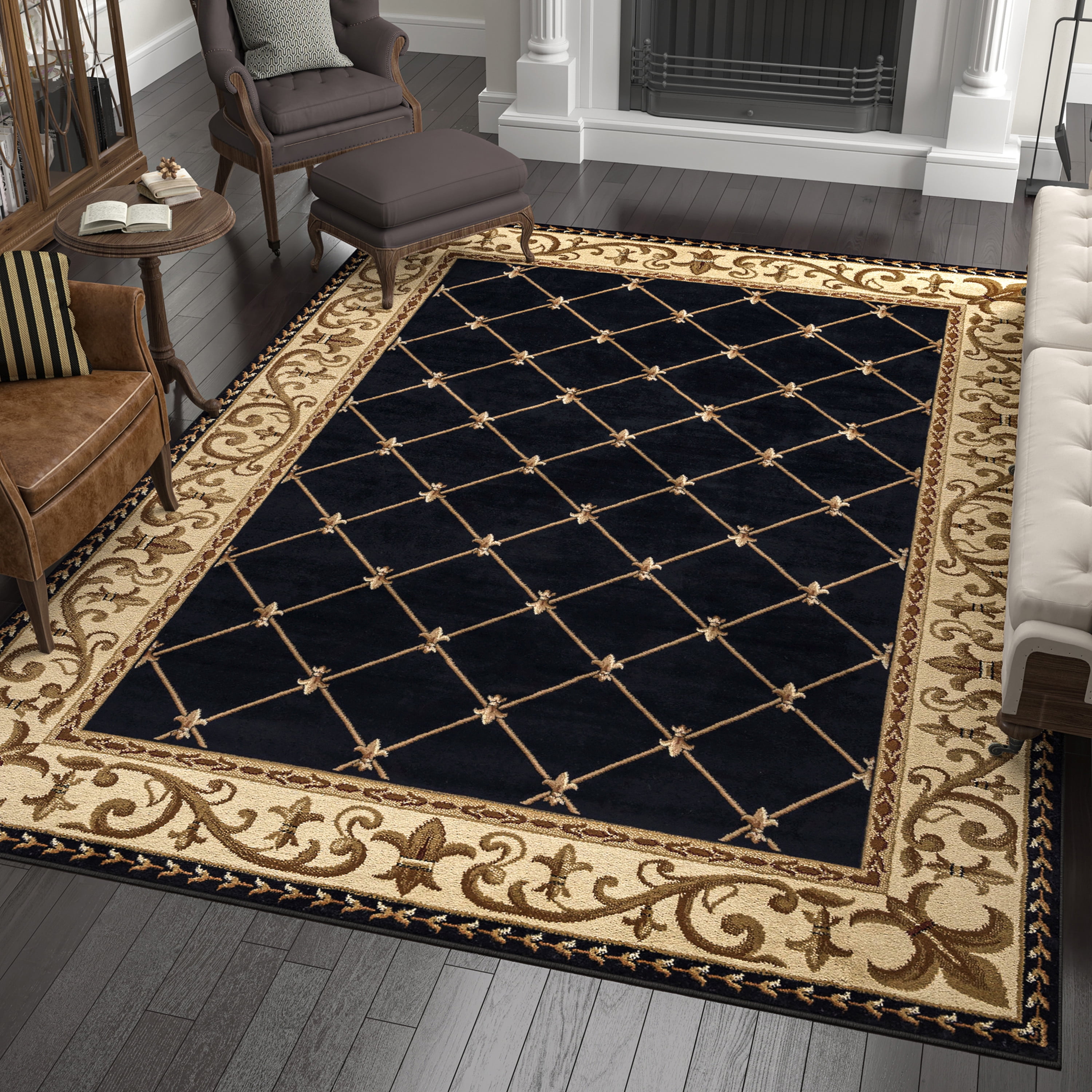 7x10 Traditional Black Large Area Rugs for Living Room