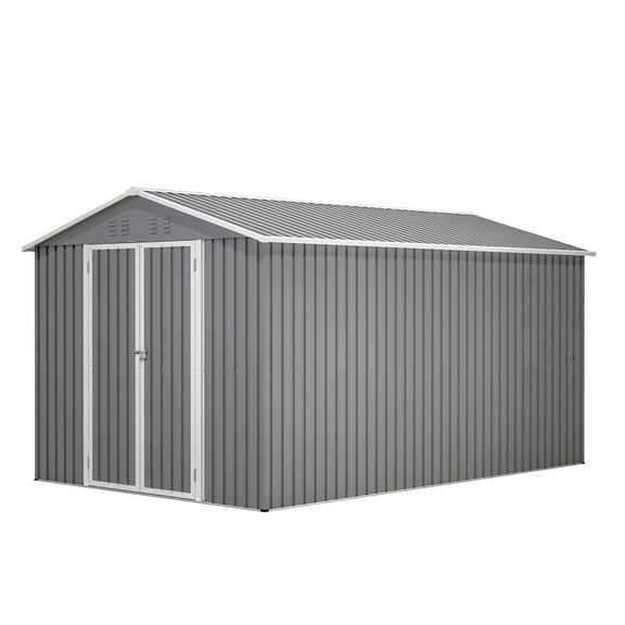 8x12 FT Aluminum Frame Storage Shed - Secure Lockable Doors for Garden, Patio & Lawn Equipment Protection