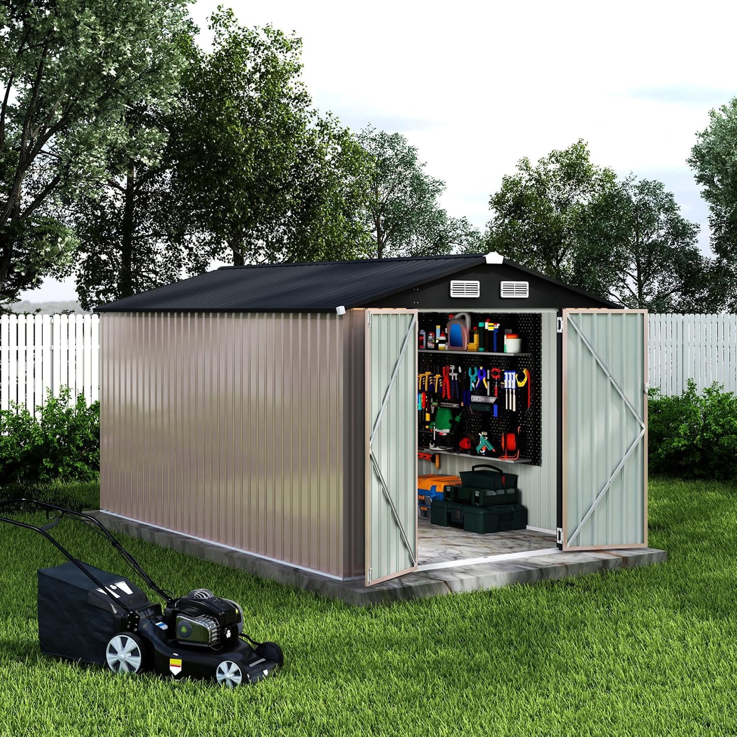 8x12 FT Metal Storage Sheds Outdoor, Metal Yard Sheds Garden Shed