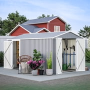 Mulinsonfly 8x12 FT Outdoor Storage Shed   Lockable Double Doors, Adjustable Side Door, Aluminum Frame, Weatherproof and UV-Resistant for Garden, Backyard & Patio Storage