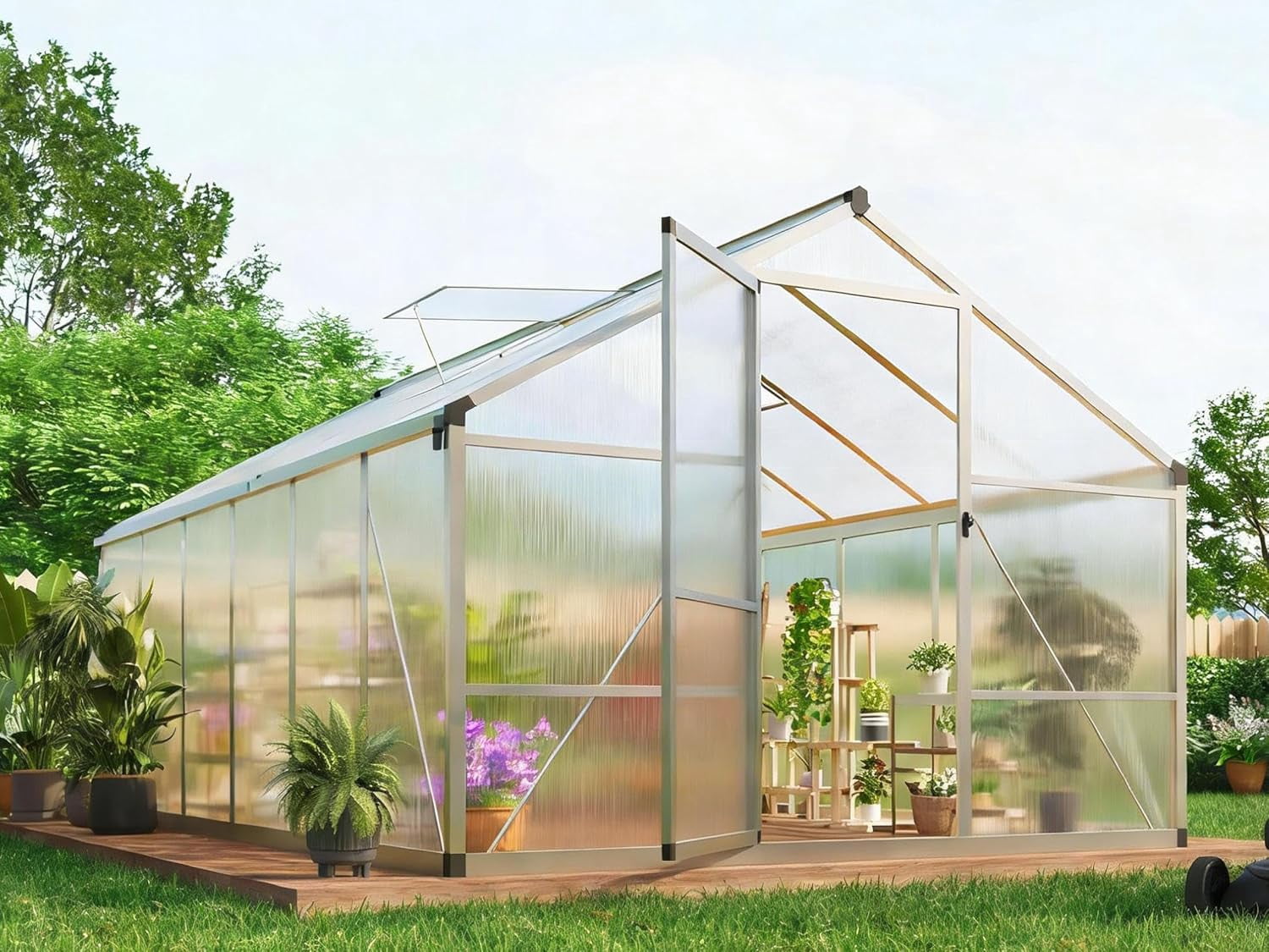 Walk In Lockable Skip 8x12 FT Polycarbonate Greenhouse - Aluminum Walk In Green House with ...