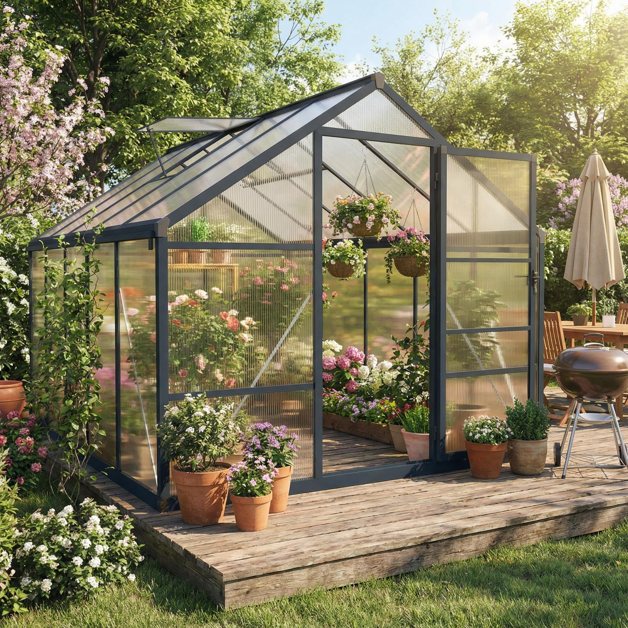 8x12 FT Polycarbonate Greenhouse for Outdoors, Heavy Duty Aluminum ...