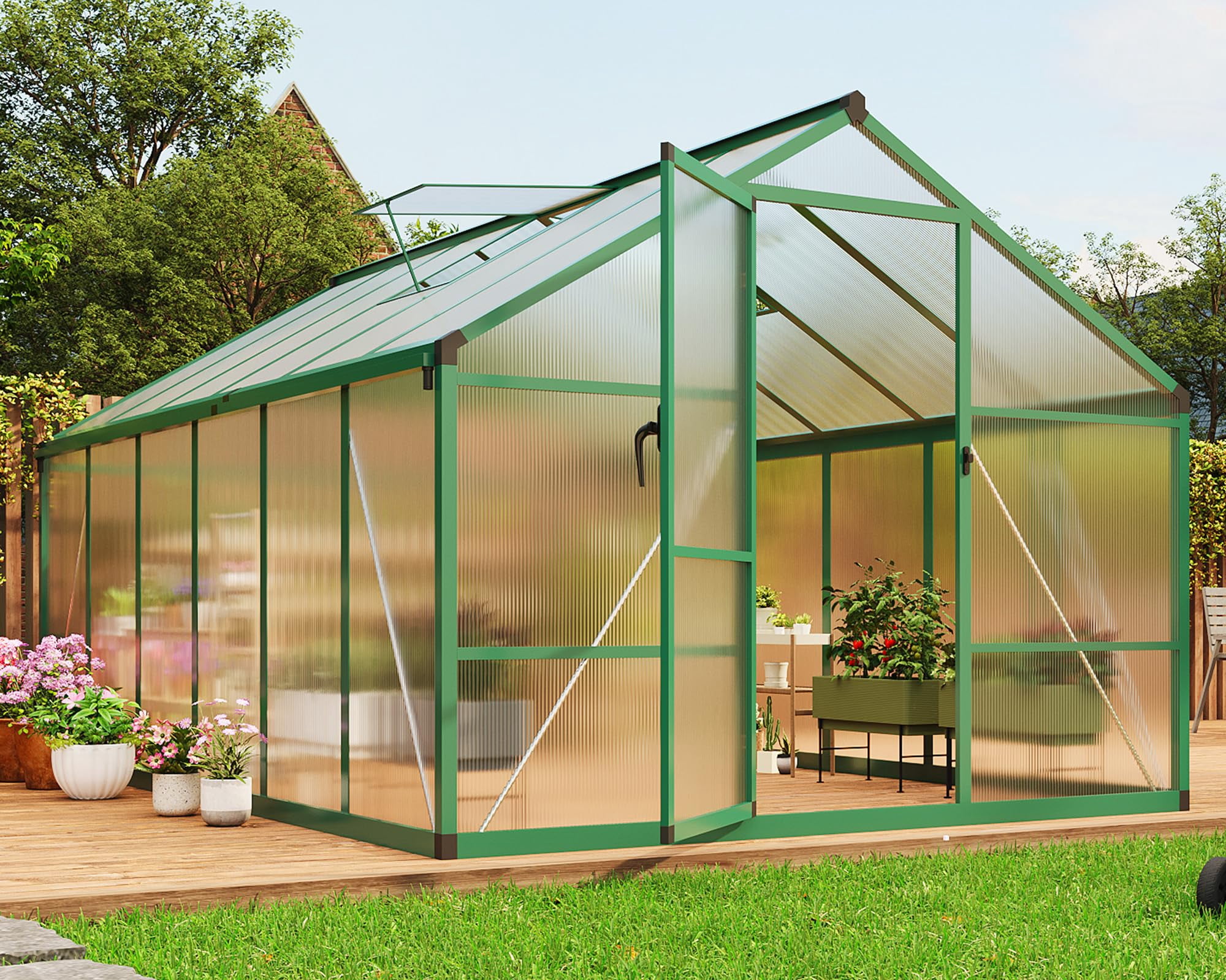 8x12 FT Polycarbonate Greenhouse for Outdoors, Heavy Duty Aluminum ...