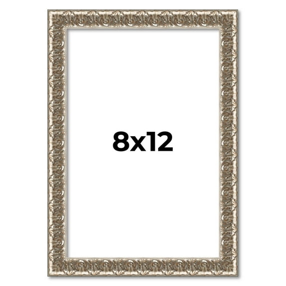 8x12 Frame Silver Versailles Ornate Solid Wood Picture Frame | 1 Inch Moulding Width | Interior