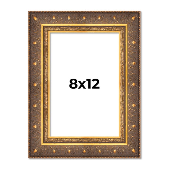 8x12 Frame Vintage Gold Solid Wood Picture Frame | 2.5 Inch Moulding Width | Ornate Bronze Museo
