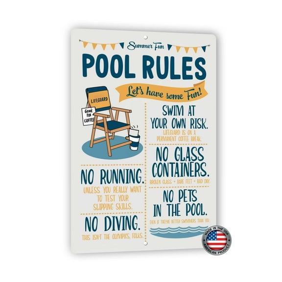 8x12 Funny Pool Rules Sign - 'Summer Fun' with Playful Swimming Guidelines - Humorous Indoor/Outdoor Decor