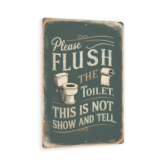 8x12 Funny Vintage-Style Bathroom Sign - 'PLEASE FLUSH THE TOILET' - Humorous Wall Decor