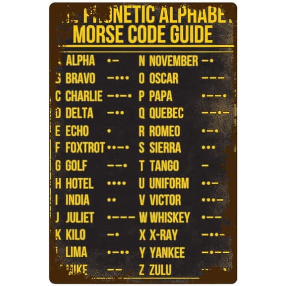 8x12 IN Vintage Phonetic Alphabet Morse Code Pilot Signs Metal Tin Sign Tin Sign Vintage Metal Signs for Bar Music Club Man Cave Room Wall Decor