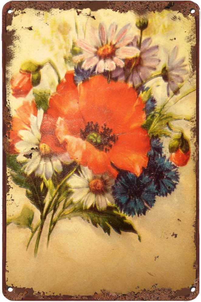 8x12 IN Vintage Tin Sign Flowers Roses Metal Sign Retro Wall Decor for ...