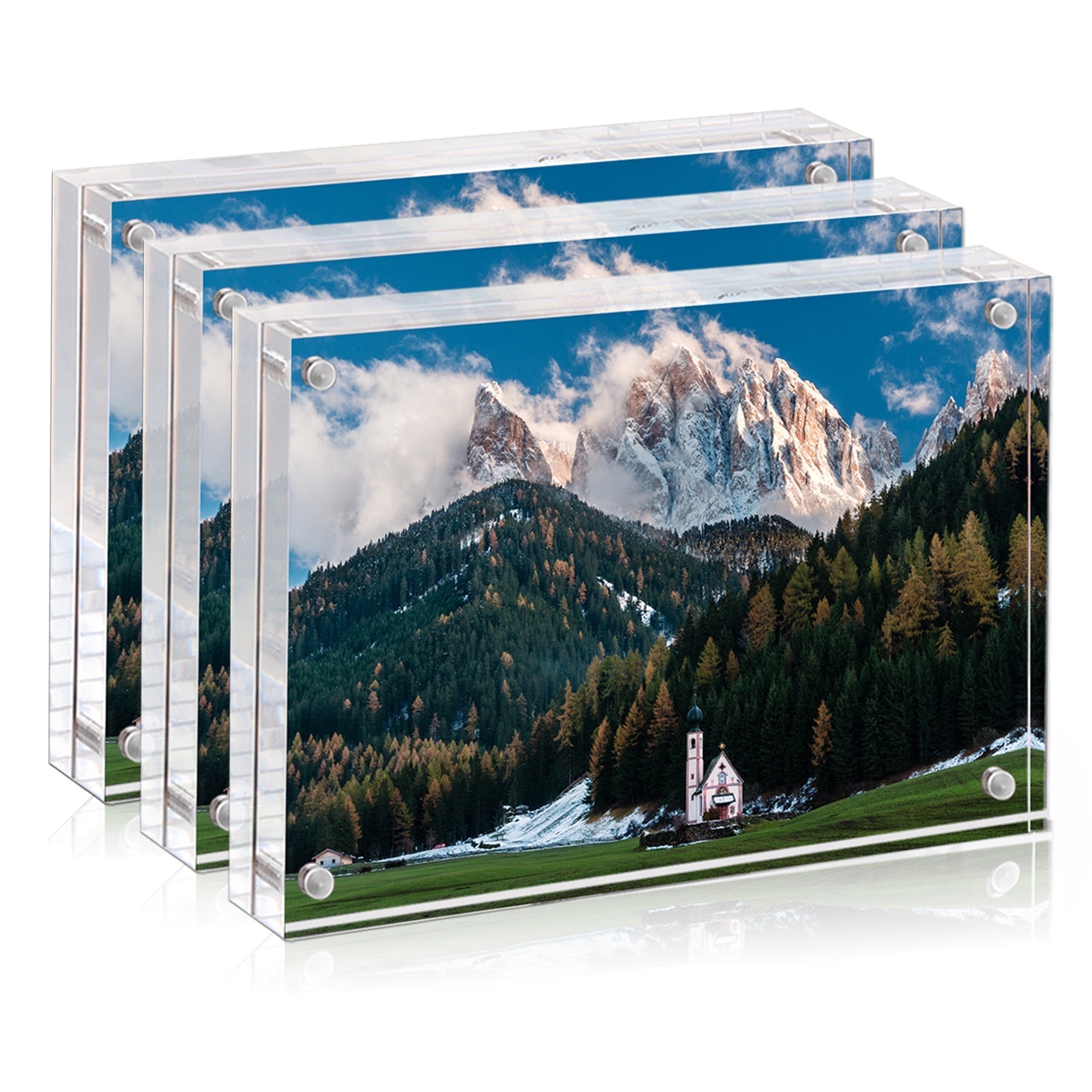 8x12 Inch Acrylic Picture Frames, 3-Pack Double Sided Magnetic Clear Picture Frames, Freestanding Acrylic Frameless Desktop Photo Frames 8x12 for Home/Office Tabletop Display