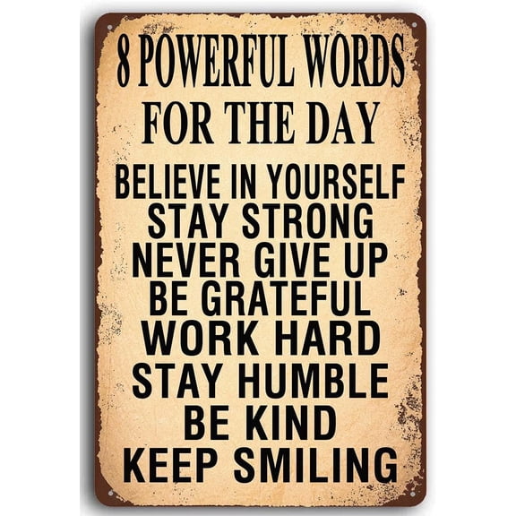 8x12 Inch Aluminum Retro Inspirational Wall Art Decor 8 Powerful Words Signs Aluminum Metal Motivational Wall Decor for Home, Office, Bedroom