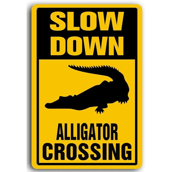 8x12 Inch Aluminum Slow Down Alligator Crossing Sign Slow Down Signs Metal Caution Slow Sign for Yard Outdoor Use, Weather Resistant, Waterproof, Durable Ink