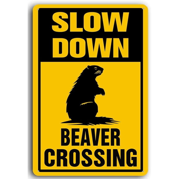 8x12 Inch Aluminum Slow Down Beaver Crossing Sign Slow Down Signs Metal Caution Slow Sign for Yard Outdoor Use, Weather Resistant, Waterproof, Durable Ink