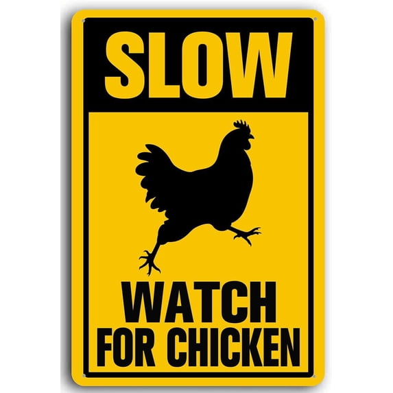 8x12 Inch Aluminum Slow Watch for Chicken Sign Slow Down Signs Metal Caution Slow Chicken Crossing for Yard Outdoor Use, Weather Resistant, Waterproof, Durable Ink