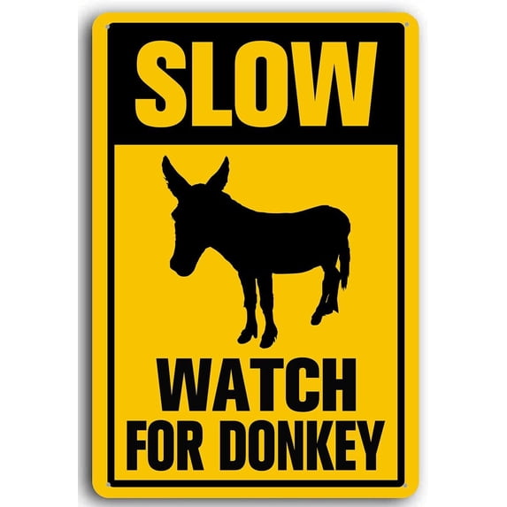 8x12 Inch Aluminum Slow Watch for Donkey Sign Slow Down Signs Metal Caution Slow Donkey Crossing for Yard Outdoor Use, Weather Resistant, Waterproof, Durable Ink