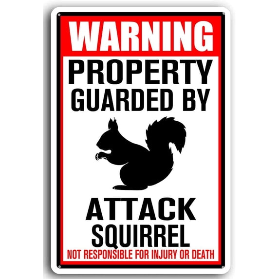 8x12 Inch Aluminum Warning Property Guarded by Attack Squirrel Sign Metal Beware Sign for Yard Outdoor Use, Squirrel Lover Gifts