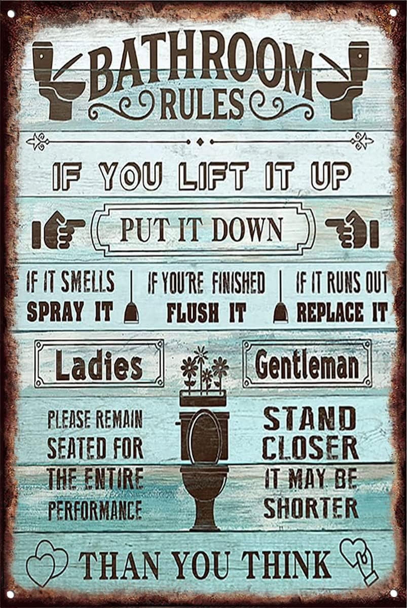 8x12 Inch Bathroom Decor Wall Art Rustic Bathroom Funny Rules Signs ...