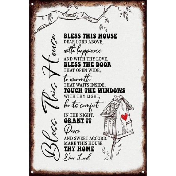 8x12 Inch Bless This House Tin Wall Art, Housewarming Gift Wall Art For Home Or Office Decor, Inspirational Quote Tin Prints Poster Wall Art, Christian Family Home Decor Saying, Gift For Christian