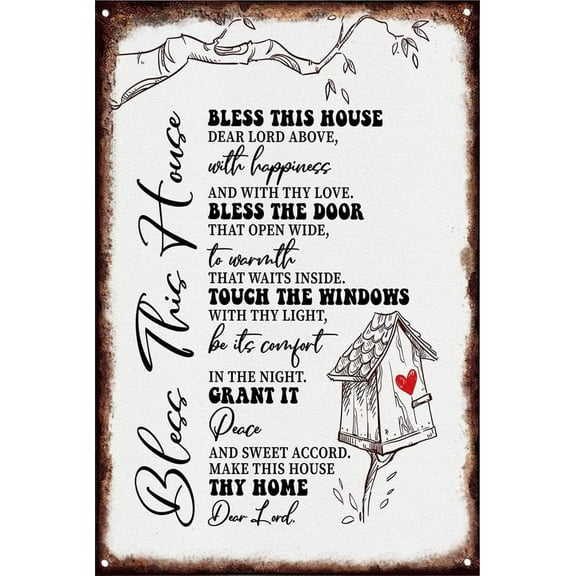 8x12 Inch Bless This House Tin Wall Art, Housewarming Gift Wall Art For Home Or Office Decor, Inspirational Quote Tin Prints Poster Wall Art, Christian Family Home Decor Saying, Gift For Christian