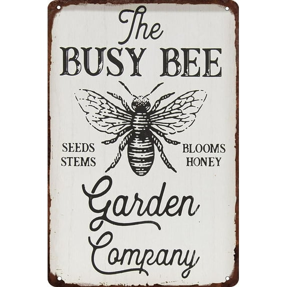 8x12 Inch The Busy Bee Garden Blooms Honey Metal Tin Sign Vintage Retro Sign For Home Farm Kitchen Coffee Wall Decor Suitable For Bedroom Restaurant Bathroom Indoor-Outdoor Bar Cafe