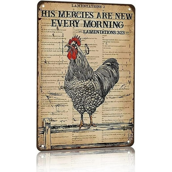 8x12 Inch Chicken Decoration His Mercies Are New Every Morning Metal Tin Signs Vintage Plaque Poster For Indoor Outdoor Yard Man Cave Garage Farmhouse Bar Wall Decor Art