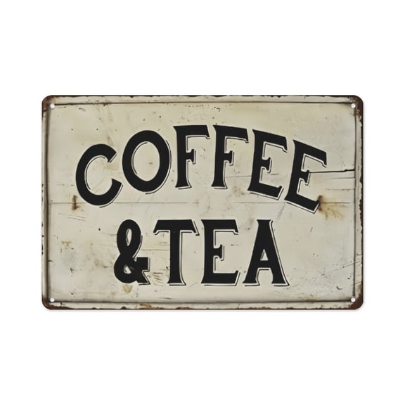 8x12 Inch Coffee & Tea Metal Sign, Vintage Distressed Rustic Coffee Tea Wall Art Plaque, Rust-Proof Weatherproof Decor for Home, Kitchen, Caf Corner
