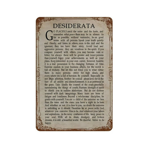 8x12 Inch DESIDERATA Tin Metal Decorative Wall Paintings - Vintage Artwork for Home Decor