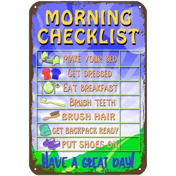 8x12 Inch Daily Morning Routine Reward Chart For Kids And Autism - Tin Learning Calendar For Kids, Teaching Tool Vintage Wall Decor For Bedroom College Apartment Bar Club