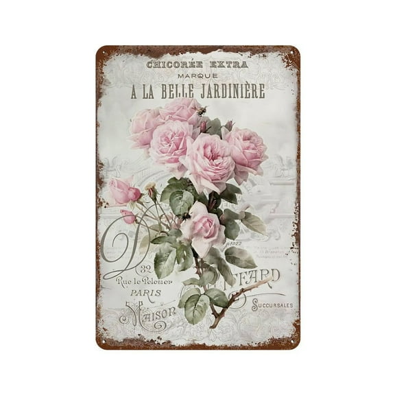 8x12 Inch French Rose Decor Shabby Chic Decor Metal Tin Sign Tin Metal Decorative Wall Paintings - Vintage Artwork for Home Decor