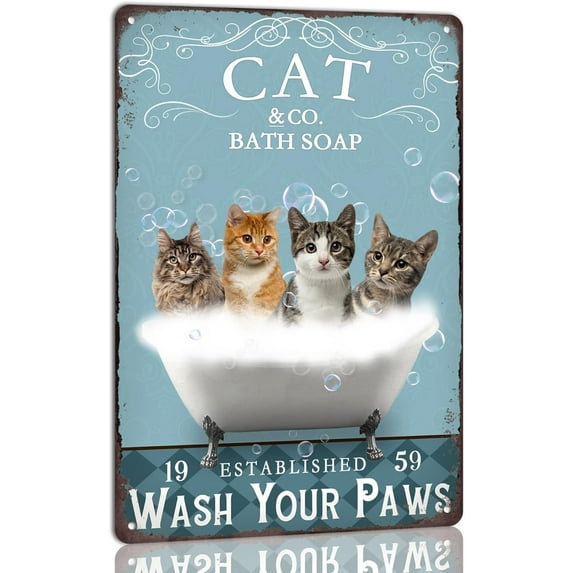 8x12 Inch Funny Cat Bathroom Decor Metal Tin Sign Decor Cat Pet Lovers Gift Home Bar Farmhouse Bathroom Decor Retro Wall Art Poster Vintage Bathroom Accessories
