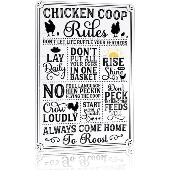 8x12 Inch Funny Chicken Coop Rules Tin Sign Retro Vintage Rustic Plaque Chicken Decor Sign For Outdoor Farmhouse Barn Home Decor Aluminium Sign