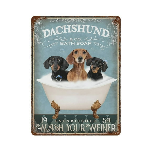 8x12 Inch Funny Dachshund Decor Bathroom Vintage Tin Metal Decorative Wall Paintings - Vintage Artwork for Home Decor