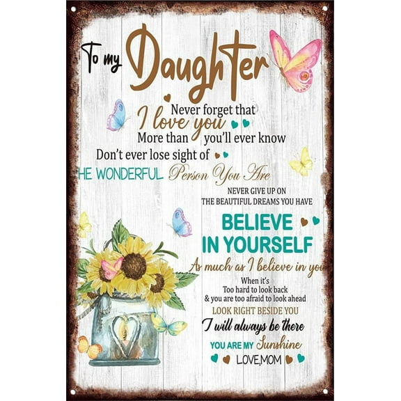 8x12 Inch Gifts For Daughter - Hangable Tin Sign Poem Prints Framed Poster Wall Art For Daughter From Mom-Meaningful Daughter Gifts,Daughter Home Bedroom Wall Decor- Believe In Yourself