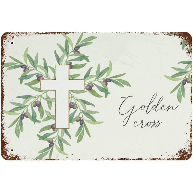 8x12 Inch Golden Cross Fun Vintage Metal Tin Sign Wall Deco Art Poster