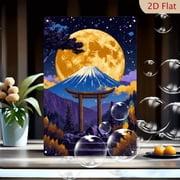 8x12 Inch Japanese Landscape Metal Wall Art, Mystical Night Scene with Torii Gate, Mount Fuji, Golden Moon & Starry Sky, Autumn Foliage, Serene Home Decor for Living Room, Bedroom, Office