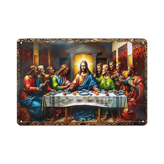 8x12 Inch The Last Supper Metal Sign, Vintage Ornate Framed Jesus Biblical Wall Art Plaque, Rust-Proof Weatherproof Decor for Home, Church, Prayer Room