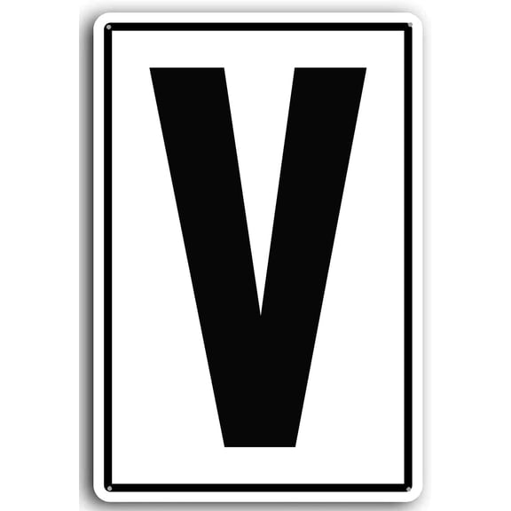 8x12 Inch Letter Sign V Metal Lettered Signs Parking Lot Letter Sign for Yard Outdoor Use, Parking Lots, Floor and Public Spaces, Weather Resistant, Waterproof, White