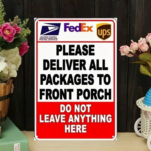 8x12 Inch Metal 'Do Not Leave Here' Notice Sign - Bold Text With Post Office Symbols, Wall-Mounted Secure Package Delivery Alert For Front Porch, Durable Metal Sign For Home & Holiday Decoration