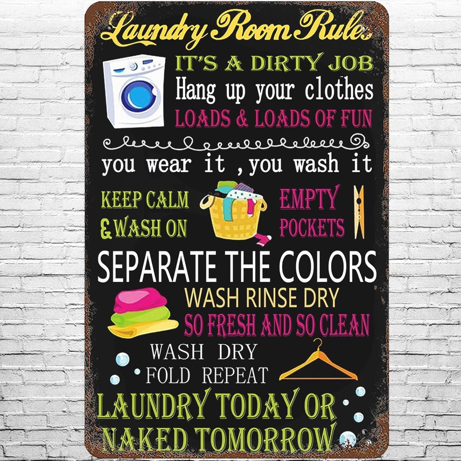 8x12 Inch Metal Sign Vintage Laundry Room Rules, Retro Wall Decor ...