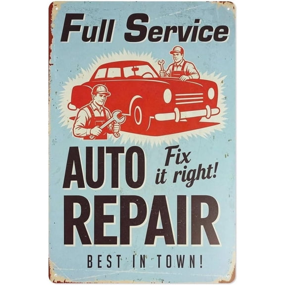 8x12 Inch Metal Tin Sign Full Service Auto Repair Vintage Garage Wall Decor Plaque for Workshop Car Shop Man Cave Wall Art