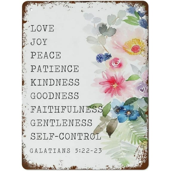 8x12 Inch Metal Tin Sign Vintage Metal Signs Fruit Of The Spirit Print Sign Bible Verse Wall Art Woman Scripture Print Baptism Retro Wall Decor Funny Decor For Farm Office Metal Poster