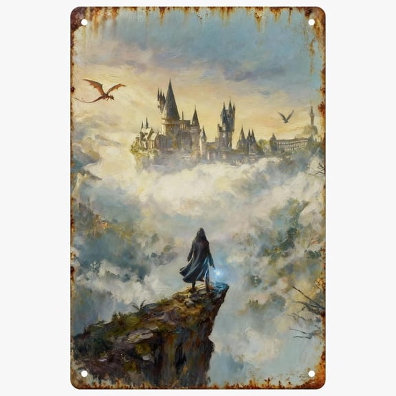8x12 Inch Metal Tin Sign Vintage Style Hogwarts Legacy Poster for Video Game Enthusiasts Gamer Room Decor Home Decoration for Boys Christmas Gifts for Boyfriend Hanging Wall Art