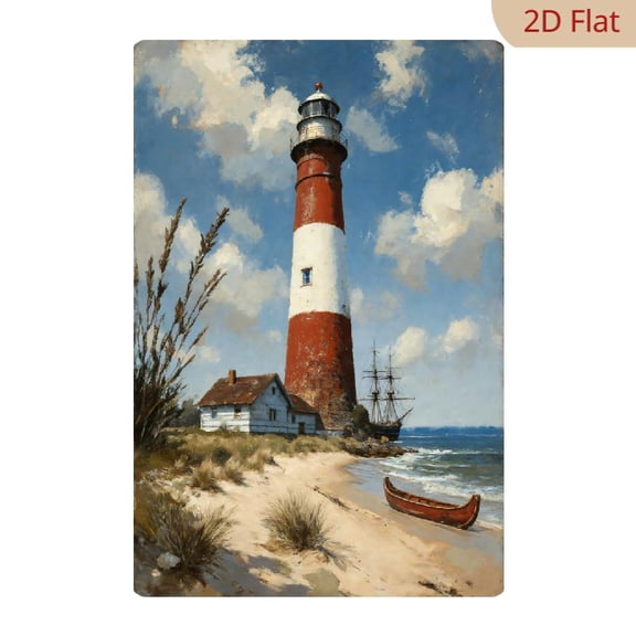 8x12 Inch Metal Wall Art, Coastal Lighthouse and Ship Painting Rustic Nautical Decor 1pc for Home Office Beach House Living Room Decoration