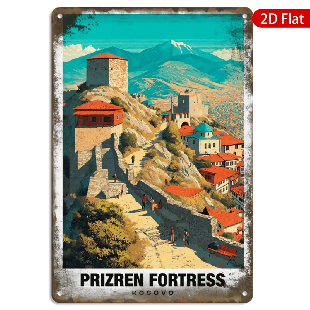 8x12 Inch Metal Wall Art, Prizren Fortress Kosovo Vintage Travel Poster ...