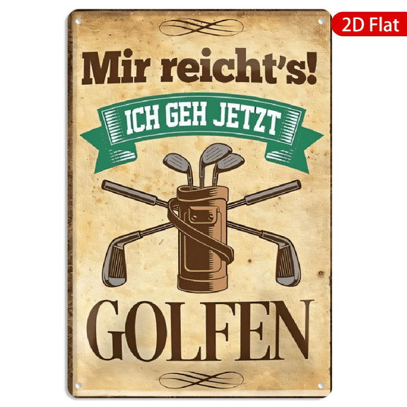 8x12 Inch Metal Wall Art Rectangular Vintage Golf Bag Sign Brown Beigish Textured Background Humorous Decor 1pc for Office Home Kitchen