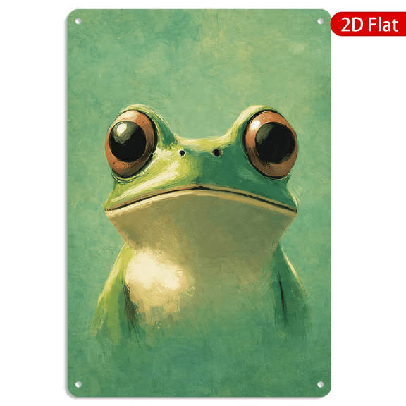 8x12 Inch Metal Wall Art Rectangular Vintage Green Tree Frog Oil Painting Style Rustic Garden Decor 1pc for Home Living Room