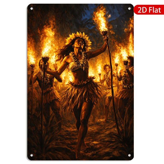 8x12 Inch Metal Wall Art Rectangular Vintage Night Forest Ritual Woman Torch Scene Decor 1pc for Home Living Room Kitchen