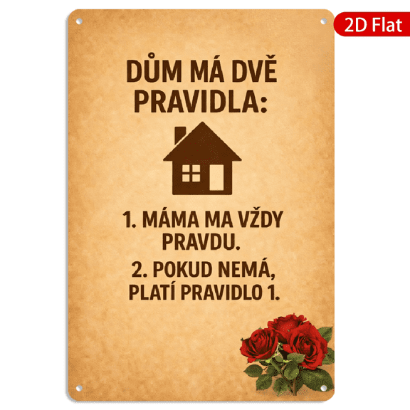 8x12 Inch Metal Wall Art Rectangular Vintage Parchment Humor House Rules Sign Warm Beige Brown Roses Rustic Home Decor 1pc